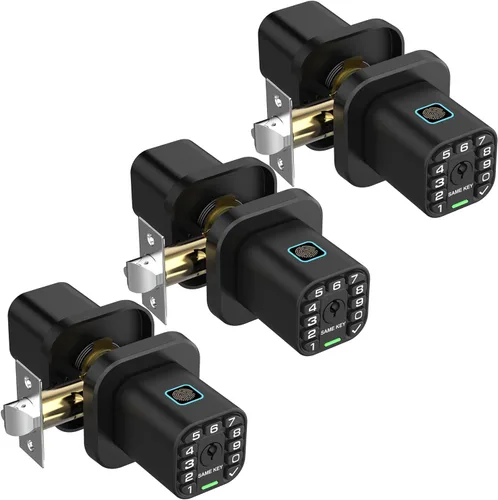 Vista 11 de Richelock - Perilla de puerta de huellas dactilares, cerradura de puerta biométrica inteligente con teclado, perilla de puerta de código de entrada