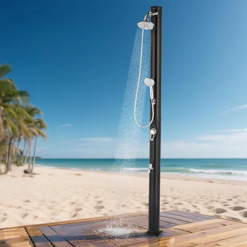 Vista 9 de VINGLI - Regadera solar con calefacción, de 2 secciones con cabezal de ducha, para aire libre, patio trasero, zona de alberca, playa, spa