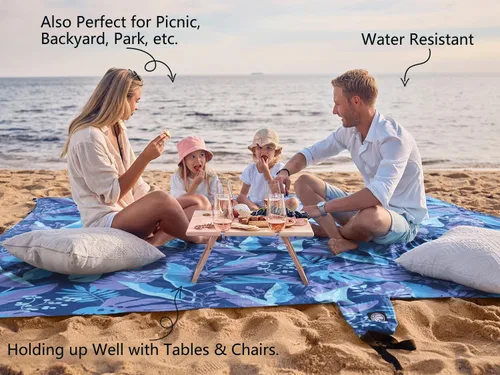 Vista 4 de WEKAPO Manta de Playa Impermeable a Prueba de Arena de Tamaño Extra Grande, Alfombrilla de Playa Extra Grande Libre de Arena, Alfombrilla Ligera