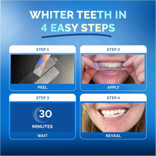 Vista 4 de Tiras blanqueadoras para dientes sensibles, sin esmalte, sin peróxido, tiras blanqueadoras de dientes con enzimas naturales, puntas blancas suaves
