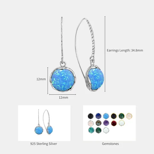 Vista 7 de Aretes de plata de ley 925 con piedras preciosas para mujer, aretes de gota de plata para mujer, aretes formales de plata para mujer, joyería