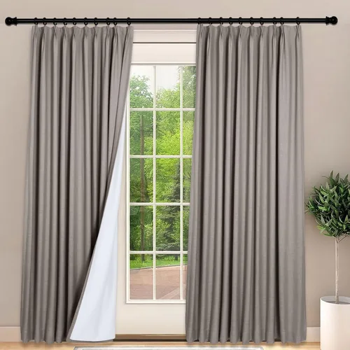 Vista 19 de Frelement Cortinas 100% opacas con forro térmico, cortinas de lino para decoración de Navidad, cortinas plisadas con aislamiento térmico