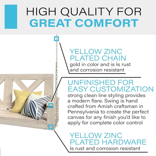 Vista 3 de Porchgate Amish - Columpio de porche de granja resistente de 700 libras con cadenas (4 pies, sin terminar)