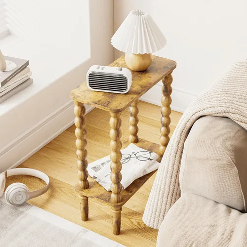 Vista 10 de Veegle Mesa auxiliar estrecha, mesa auxiliar pequeña con estante de almacenamiento, mesas de centro pequeñas de 2 niveles para sala de estar