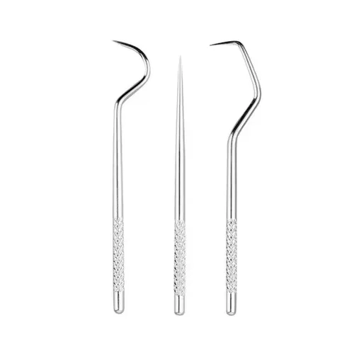 Vista 3 de bonmall Juego de palillos de dientes de acero inoxidable para dientes, herramienta de limpieza dental reutilizable con soporte para picnic al aire