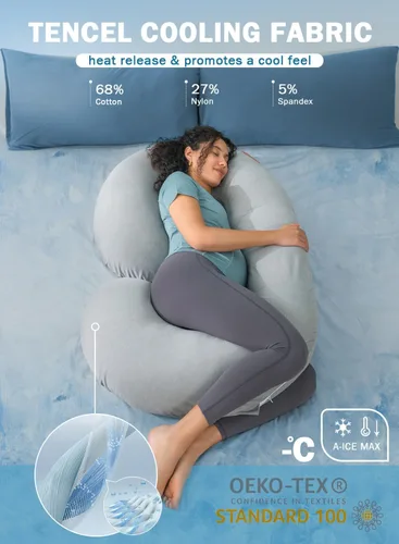 Vista 2 de INSEN Almohada refrescante de embarazo, almohada de maternidad con funda suave de Tencel, en forma de C para mujeres embarazadas y dormir de lado