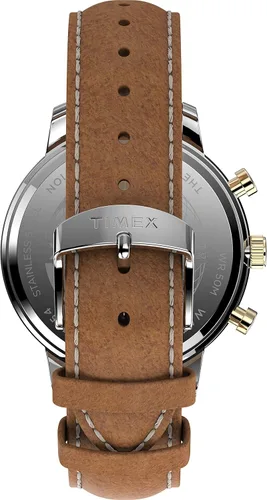 Vista 3 de Timex Reloj Chicago Chronograph 1.772 in para hombre - Esfera azul de dos tonos con correa de cuero marrón