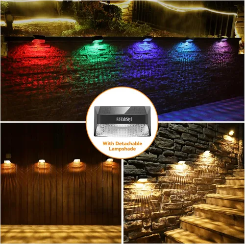 Vista 3 de Luces solares para valla, RGB de 10 modos de trabajo, luces solares para terraza, exteriores, impermeables, luces solares LED de pared