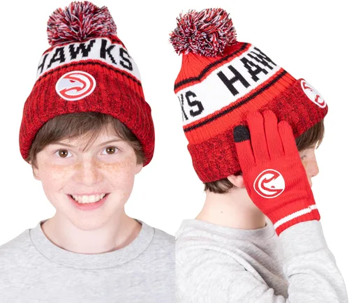 Vista 4 de Ultra Game NBA - Gorro de invierno súper suave para niños y niñas, con guantes de pantalla táctil extra cálidos