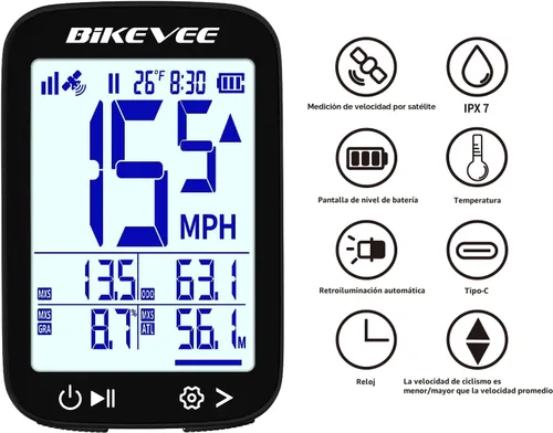 Vista 5 de Velocímetro de Bicicleta GPS Ordenador de Ciclismo Inalámbrico – Inicio/Parada Automática, Retroiluminación Automática, Odómetro de Bicicleta