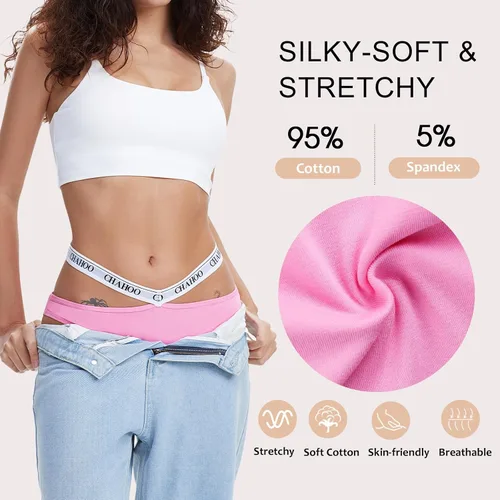 Vista 4 de Paquete de 5 tangas para mujer, ropa interior de algodón, sexy, suave, con espalda en T, paquete de 5