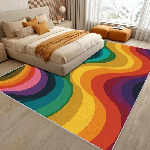 Vista 2 de 70s Small Rug 2x3 Retro Rainbow Abstract Art Pattern, Washable Entryway Bedroom Kitchen Doormat, 70s Retro Decor for Home, Soft Non Slip Indoor Door
