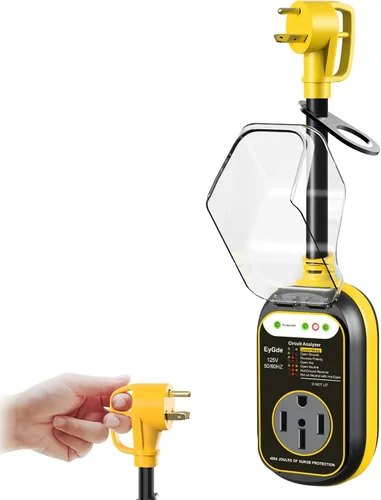 Vista 9 de EyGde Adaptador de 15 amperios a 30 Amp 110 RV con protector de sobretensión, adaptador patentado 4500J 5-15P macho a TT-30R RV enchufe RV