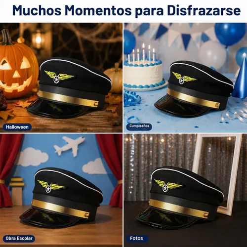 Vista 6 de Toddmomy Kids Airline Costume Hat - Adjustable Uniform Pilot Hat