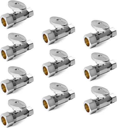 Vista 5 de EFIELD Válvula de parada angular de 1/2" nominal (5/8" OD) Compresión x 3/8" OD, 1/4-Turn, Certificado UPC, (VALVE116)