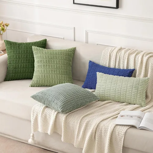 Vista 197 de MIULEE- Juego de 2 fundas de pana suave para cojín; diseño a rayas estilo bohemio, moderno, rural; decoración costera p/verano, hogar, sala de Azul