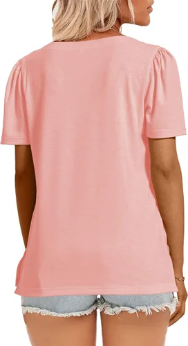 Vista 3 de JomeDesign - Camisetas casuales de verano para mujer, manga corta, cuello redondo, manga abullonada