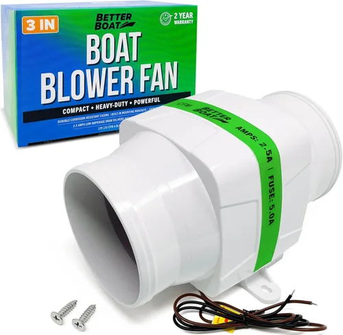 Better Boat Boat Blower Fan 12V for Engine Compartment, Bilge, Galley and Head, Marine Grade Inline Duct Fan, Available in 3 or 4 Inch