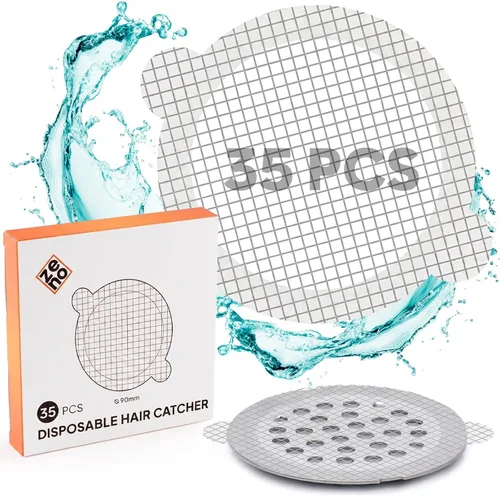 Atrapa pelo desechable para drenaje de ducha, paquete de 35 – Adhesivos de cubierta de drenaje de malla autoadhesiva para baño bañera y ducha –