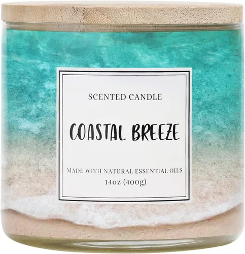 Vista 7 de Candle Coastal Breeze - Vela perfumada, cera de soja natural con 3 mechas de vela grande, hasta 40 horas de tiempo de combustión, velas de 14 onzas