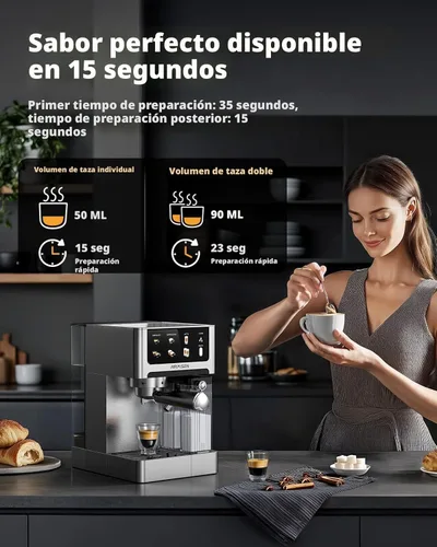 Vista 3 de AIRMSEN Máquina de café expreso de 20 bares con espumador automático de leche, cafetera de capuchino y latte con caldera doble de preparación rápida