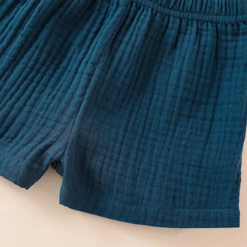 Vista 6 de Conjunto de ropa para bebés varones, camisas abotonadas para niños pequeños e infantes + pantalones cortos de gasa de algodón, conjunto de verano