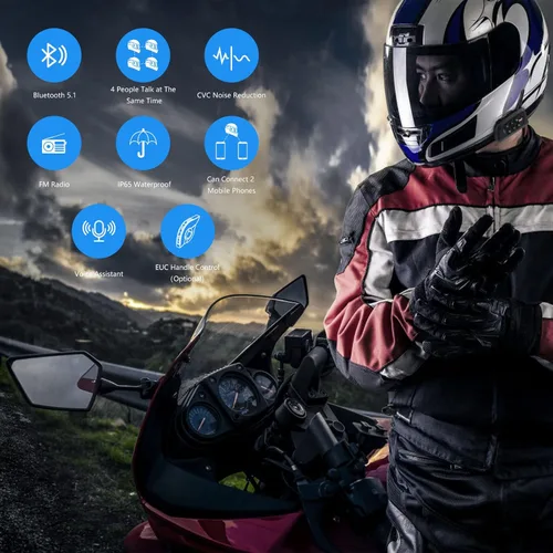 Vista 3 de EJEAS V4 Plus Sistema de Comunicación de Casco, Auriculares Bluetooth V5.1 para Motocicleta 1500m con Intercomunicador de Casco, Reducción