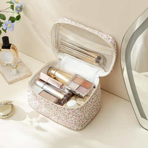 Vista 81 de HBselect Bolsa de Maquillaje Acolchada, Bolsa de Maquillaje Grande de Algodón para Viaje, Lindas Bolsas de Maquillaje con Flores Coquette, Bolsas