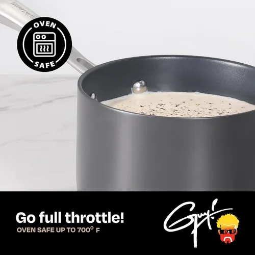 Vista 5 de Guy Fieri's Flavortown Laser Titanium - Sartén para Salsa de 2 Cuartos con Tapa - Utensilios de Cocina Antiadherentes Sin PFAS, PTFE o PFOA, 3 Veces