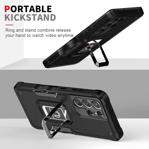 Vista 5 de Asuwish Funda de teléfono para Samsung Galaxy S23 Ultra 5G con protector de pantalla de vidrio templado y soporte de anillo rígido híbrido