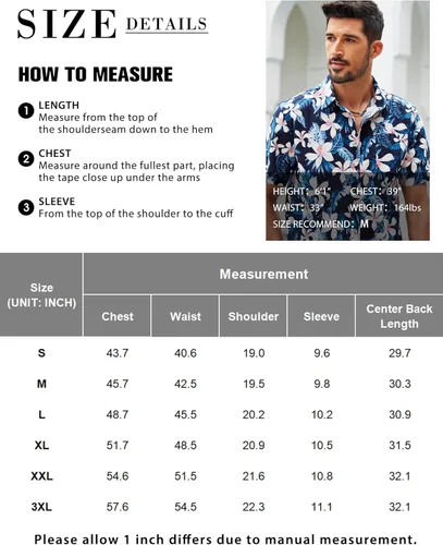 Vista 6 de COOFANDY Camisas hawaianas de manga corta para hombre, estilo casual, con botones, para playa tropical