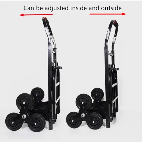 Vista 5 de Carro de la compra con ruedas, 220 libras Heavy Duty Hand Truck 6 ruedas Carretilla escaladora plegable asistida utilidad carro ajustable mango