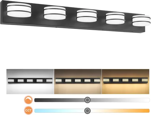 Vista 11 de 3 lámparas de baño regulables de temperatura de color para sobre espejo, lámparas de tocador LED cromadas de 3 luces, lámparas de tocador de baño