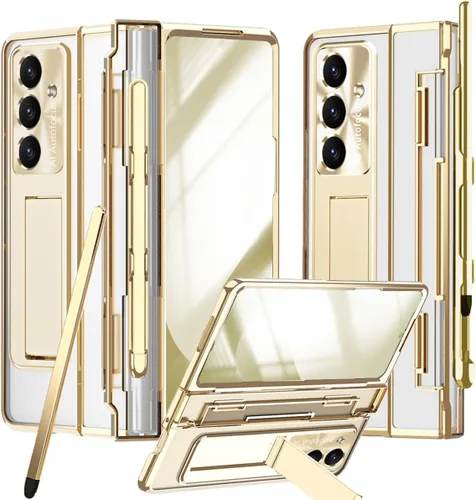 Vista 32 de Funda transparente para Samsung Galaxy Z Fold 3 con soporte para bolígrafo S y bolígrafo, diseño de una pieza con protector de bisagra Protector