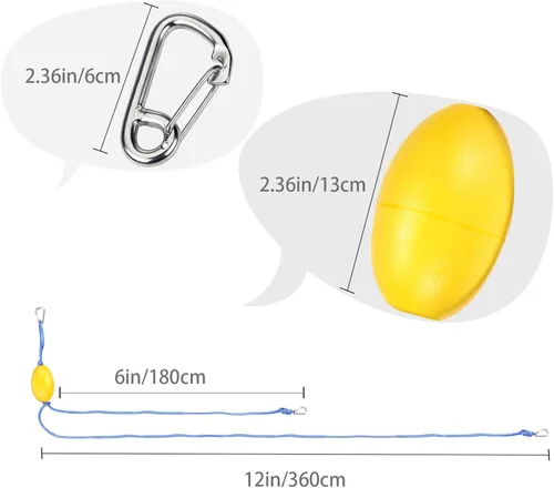 Vista 2 de MOOCY Cuerda de flotador doble resistente (6 pies y 12 pies) para arnés de calcetín de deriva, línea de remolque de kayak, cuerda de remolque