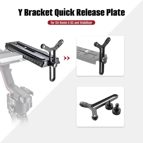 Vista 2 de Soporte Y con ruedas dobles, sistema de soporte de lente de marco con tornillo deslizante de 1/4 pulgadas, para Ronin S SC y placa estabilizadora