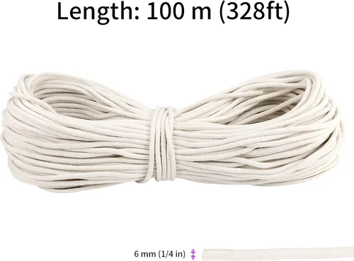 Vista 2 de JEUIHAU Cuerda de algodón de 328 pies de 1/4 de pulgada, cuerda blanca natural de 0.236 in para colgar ropa, manualidades, macramé, hacer cestas