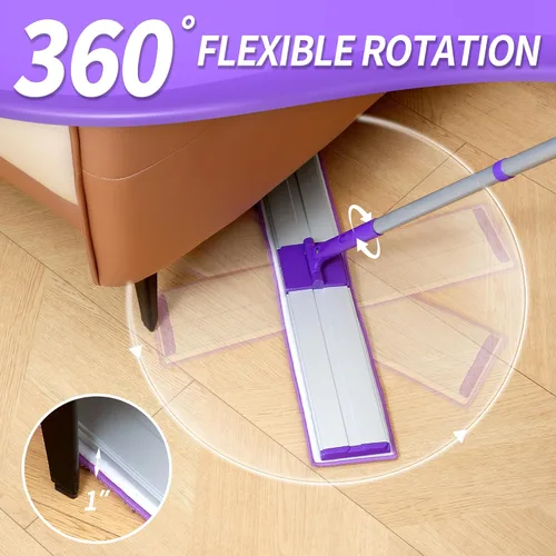 Vista 5 de IVYROLL Trapeador de microfibra de 24 pulgadas para limpieza de pisos, mopa seca y húmeda para madera dura, laminado, azulejos, vinilo, con 4