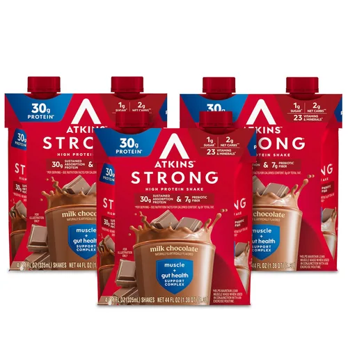 Vista 10 de Atkins Strong High Protein Shake, Vanilla Flavored, 30g Protein, Low Carb and Low Sugar Shake, Keto Friendly, Gluten Free, Muscle and Gut Health