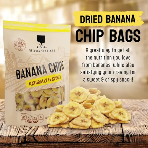 Vista 2 de Chips de plátano saludables en rodajas secas – Paquete familiar de chips de plátano secos endulzados – Snacks crujientes dulces y crujientes