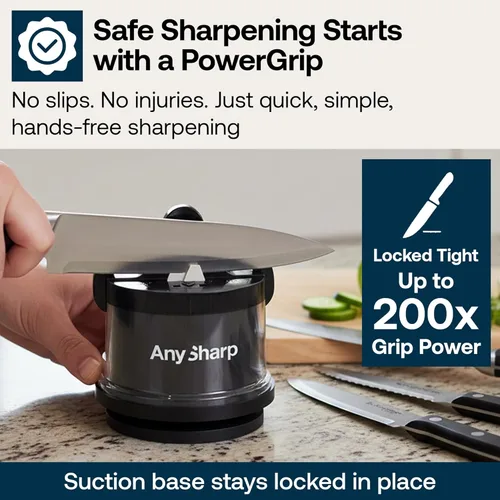 Vista 3 de AnySharp – PRO – Afilador de cuchillos manos libres - Herramienta de afilado fácil de usar con base de succión PowerGrip y ángulo preestablecido