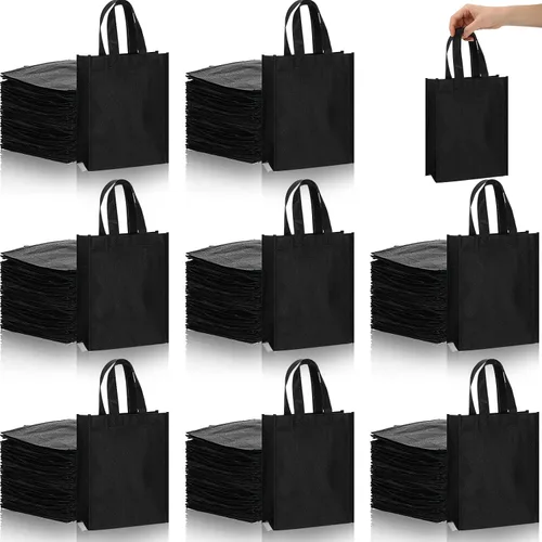 Jexine 100 bolsas no tejidas, bolsas de regalo reutilizables con asas, bolsa de compras, comestibles, bolsas de golosinas para fiestas, regalos Negro