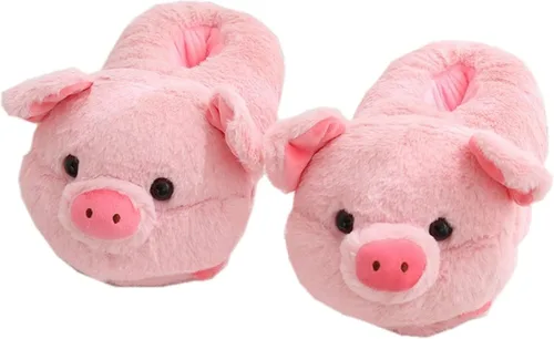 Pantuflas de animales – Zapatos de hámster, cerdo, pato y oveja – Pantuflas antideslizantes de algodón cálido para invierno Rosa (Pig pink)