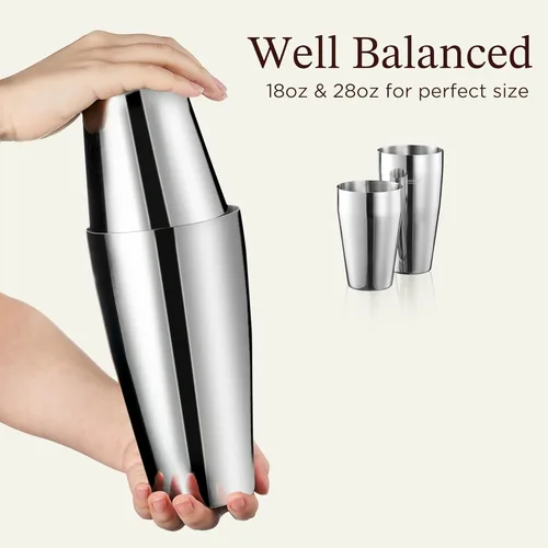 Vista 4 de KITESSENSU Juego de coctelera, 2 piezas Boston Shaker Set para mezclar bebidas, coctelera de Martini de acero inoxidable 18/8 prémium para barmanes