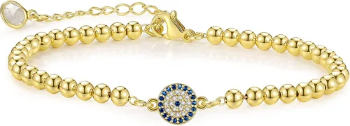 Pulsera contra el mal de ojo chapado en oro de 14 quilates con cadena de ojo turco azul para mujeres y niñas