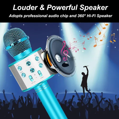 Vista 4 de Micrófono de karaoke Bluetooth inalámbrico: micrófono de mano portátil para niños y adultos cantando - perfecto para Navidad, cumpleaños, fiesta
