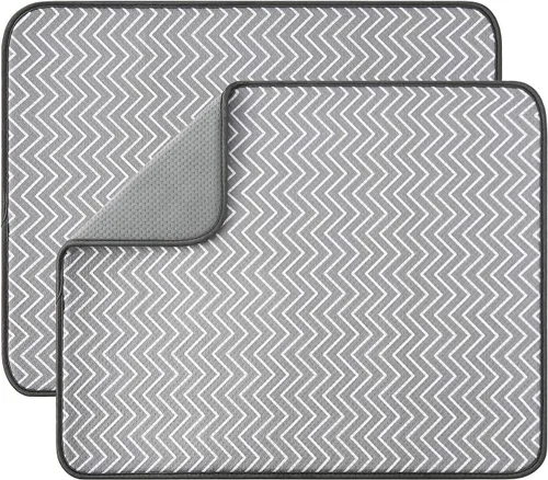 Vista 11 de Estera de secado de platos para cocina, paquete de 2, esteras de drenaje de platos de microfibra ultra absorbente de Subekyu, 19.2 por 15.8 pulgadas