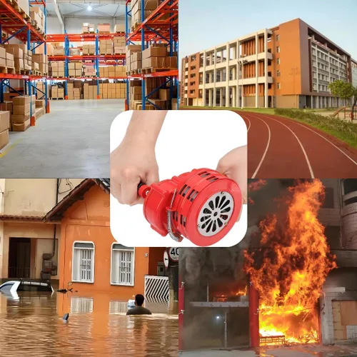 Vista 4 de Sirena portátil de manivela manual de mano sirena de incursión de aire de mano 110db Lound sirena de seguridad de emergencia alarma de incendio