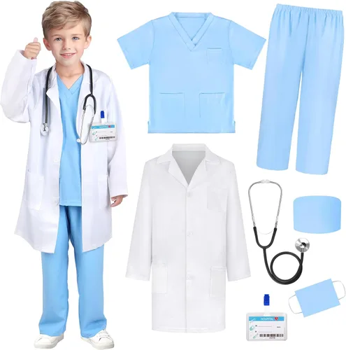 GIFTINBOX Disfraz de doctor para niños, bata de laboratorio de doctor para niños, estetoscopio real, disfraces de Halloween para niñas para niños de