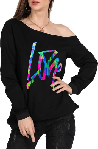 Vista 6 de MAGICMK - Suéter con estampado de labios, con hombros descubiertos, blusa casual, manga larga, holgado, de mujer, suéter con hombros descubiertos